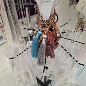 resin initial with tassle and beads keyring