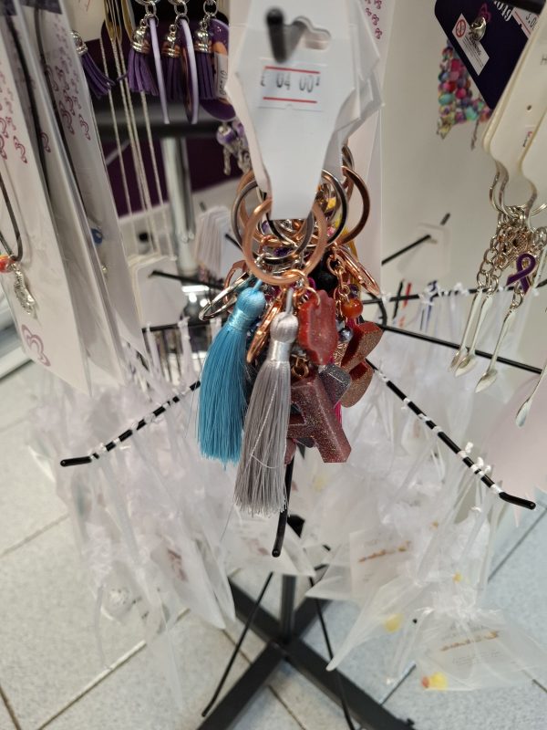 resin initial with tassle and beads keyring