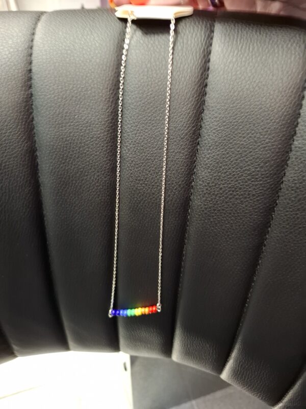 Bar shape of rainbow beads on necklace